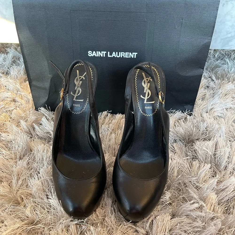 Yves Saint Laurent YSL Black Leather tribute tribtoo Slingback Pumps - Picture 4 of 8